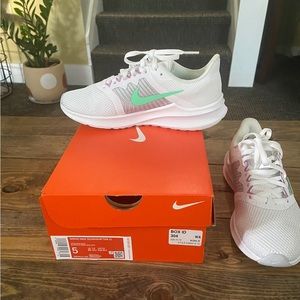 Nike Downshifter , Womens running shoes. White/green glow.